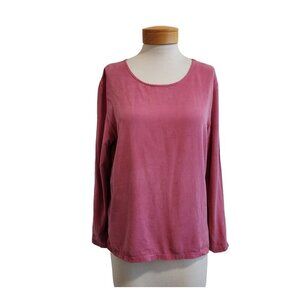 Tianello Pink Scoop Neck Long Sleeve Tencel Blend Split Hem Blouse Top S
